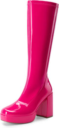 DREAM PAIRS Women's Platform Knee High Boots - Chunky Gogo Style Shiny