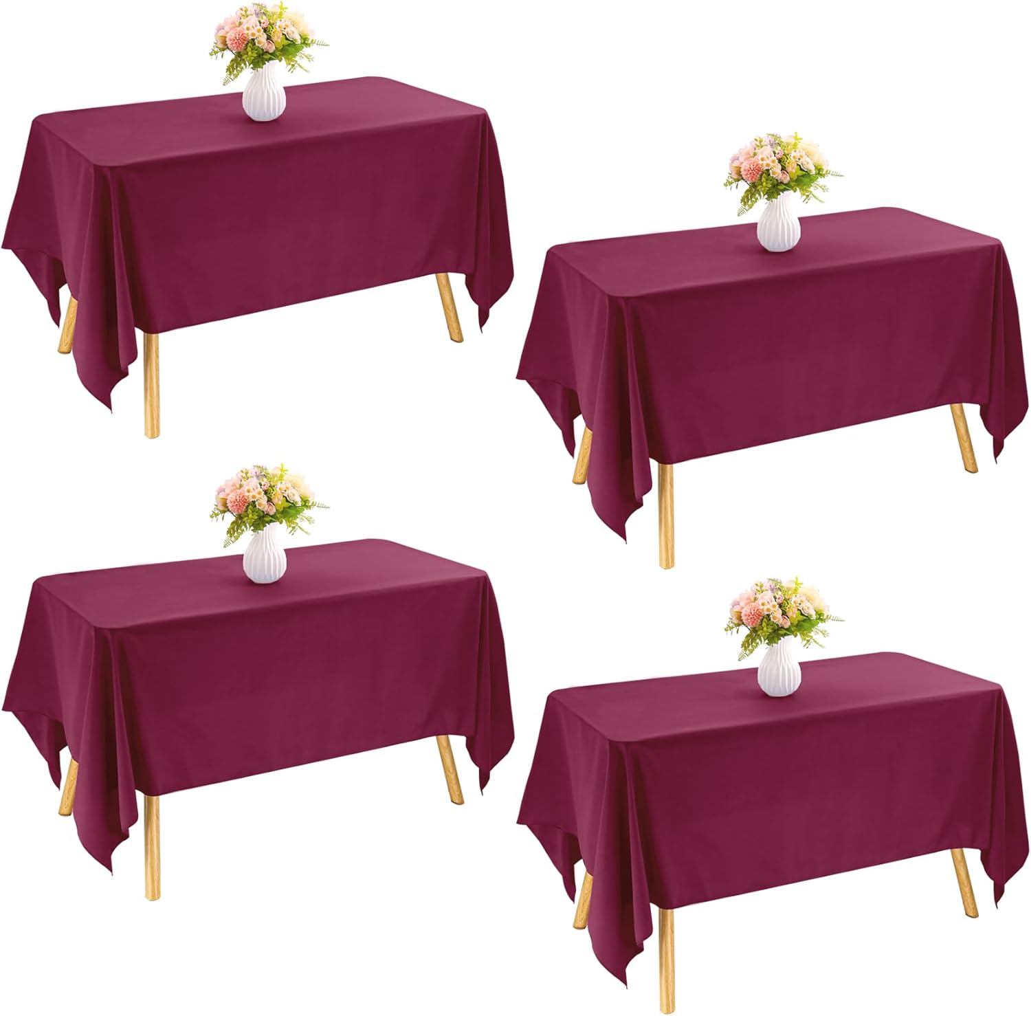 4 Pack Burgundy Tablecloths 60x102 Inch for Elegant Events