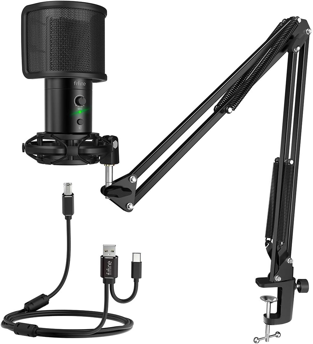 FIFINE USB Gaming Streaming Microphone Kit for PC and More