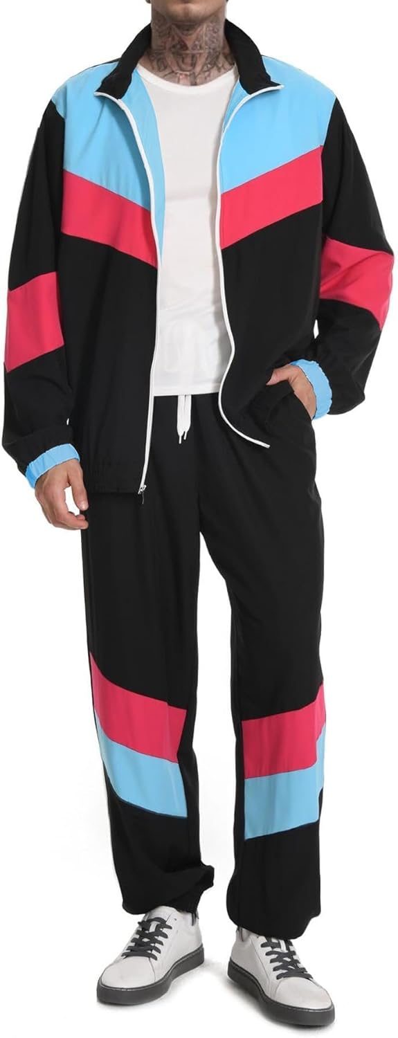 Retro 80s and 90s Tracksuit Set for Men - Stylish Hip Hop Outfit
