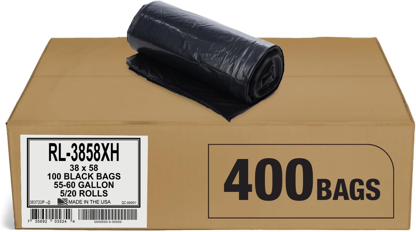 55 Gallon Trash Can Liners - Thick 1.5 MIL Black Bags