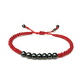 Red Bracelet with Lucky 7 Hematite Stones - Handmade Unisex Macrame