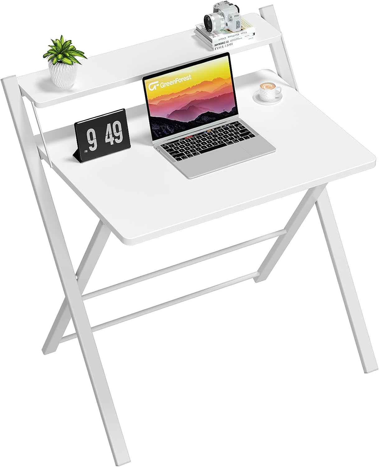 Folding Computer Desk with Shelf for Home Office and Study