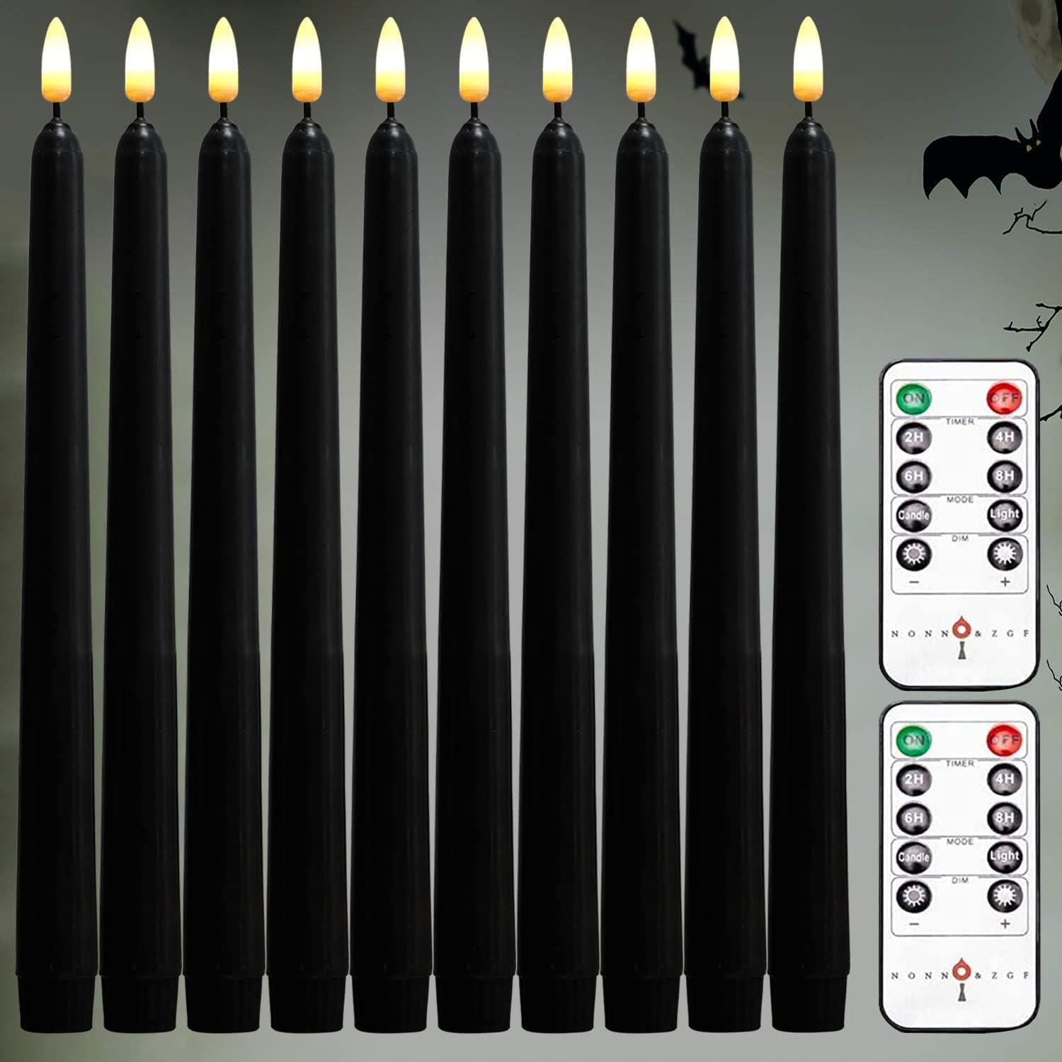 NONNO & ZGF 10 Pack Black 11ft LED Wax Taper Candles with Remote