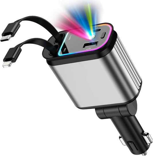 69W Fast Car Charger with Starlight - 4-in-1 Retractable Adapter