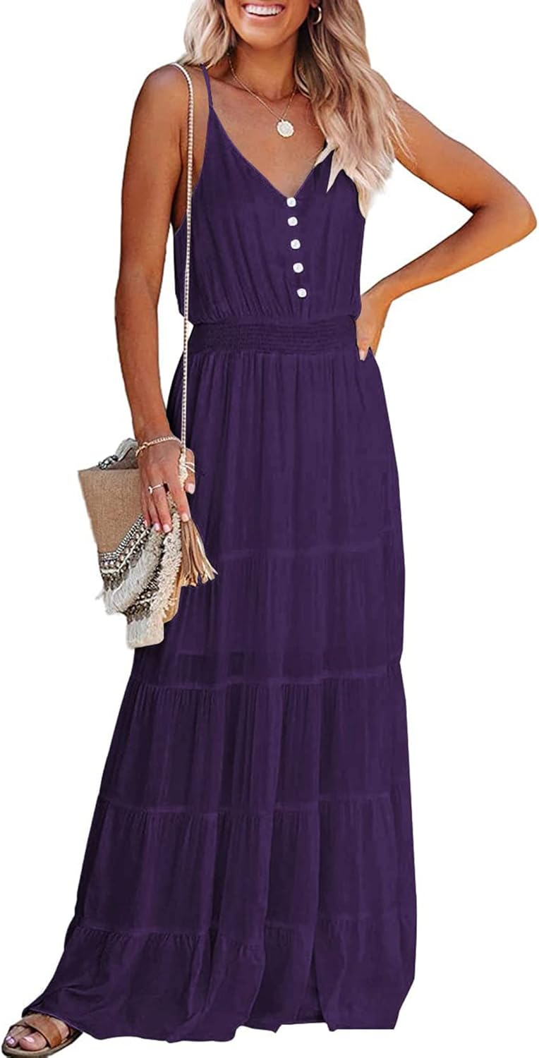 PRETTYGARDEN Summer Maxi Sundress for Women with Spaghetti Straps