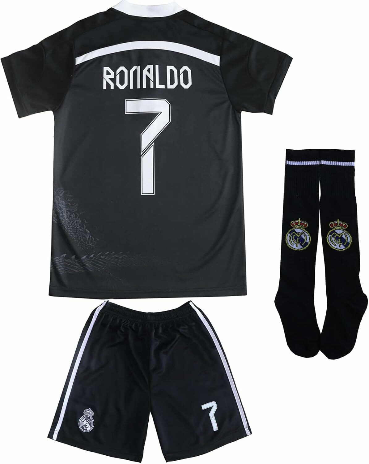 LeenBD No #7 Madrid Black Dragoon Kids Soccer Jersey Set