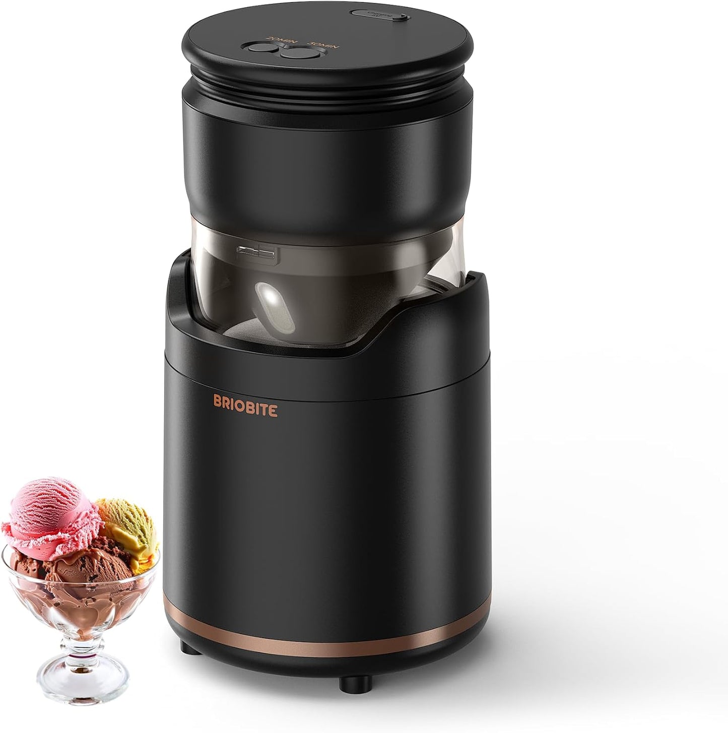 BRIOBITE Ice Cream Maker- Compact, Rechargeable, Perfect 1-2 Servings