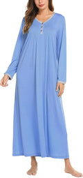 Women's Ekouaer Nightgown with Long Sleeves for Comfortable Sleep