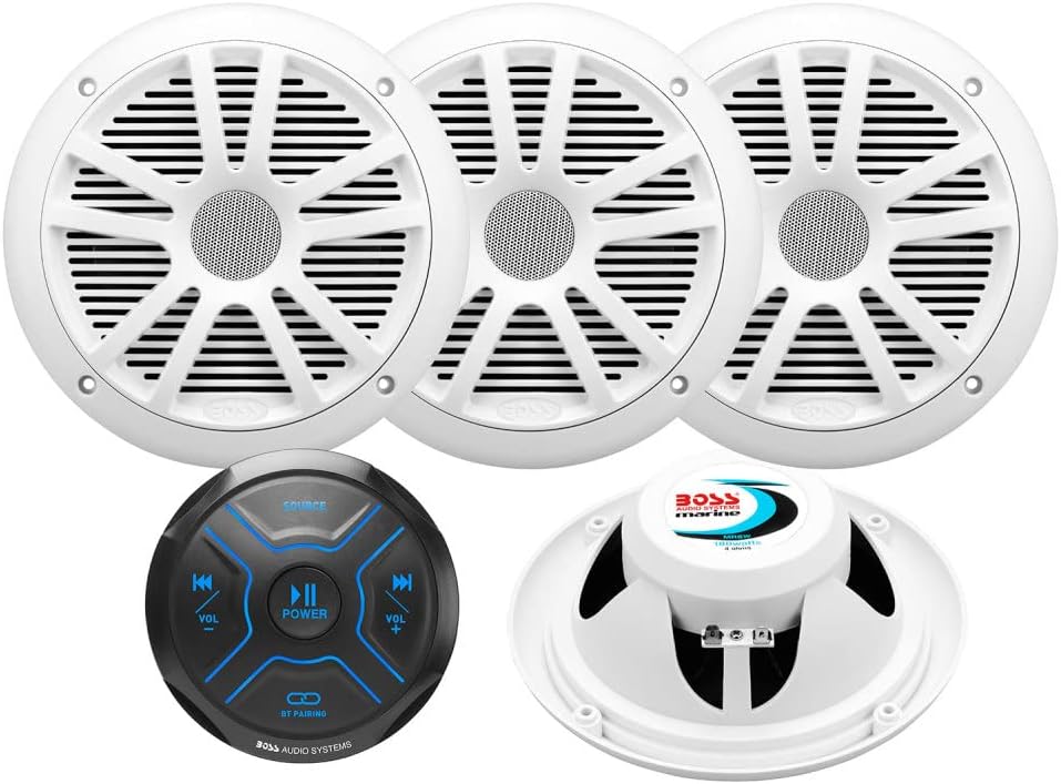 BOSS Marine Radio & Speakers Package - Bluetooth Receiver + 4x Full Range Speakers