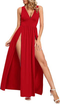 Women's Plus Size Double High Slit Deep V Neck Maxi Dress - Sexy Fit