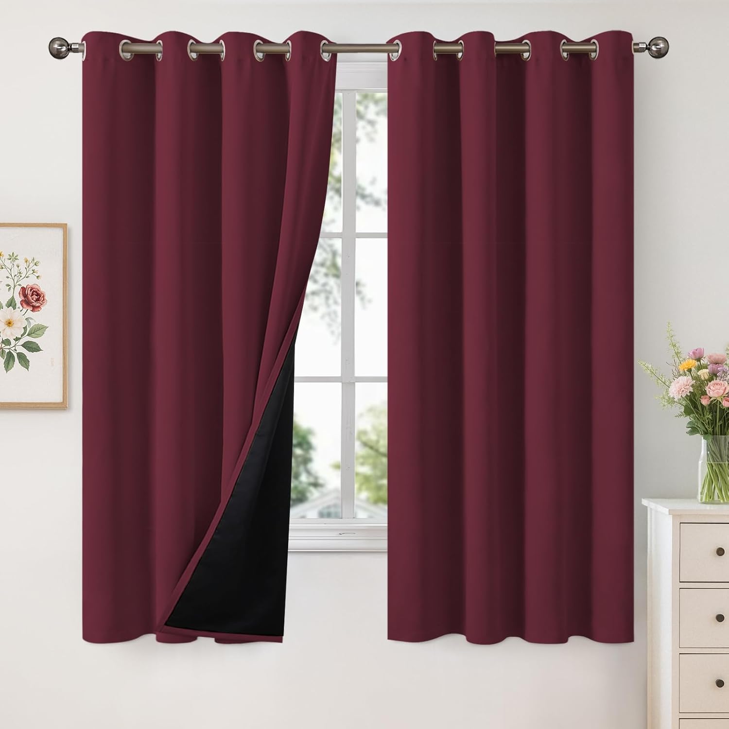 YoungsTex 100% Blackout Curtains for Bedroom, Burgundy Panels