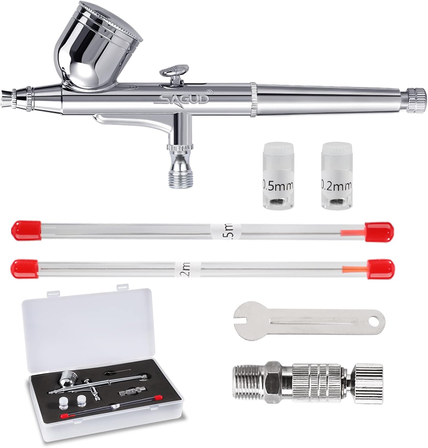 SAGUD Dual-Action Airbrush Kit 0.3mm for Precision Detailing