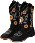 Cowboy Boots for Women Mid Calf Sunflower Embroidery - Low Heel