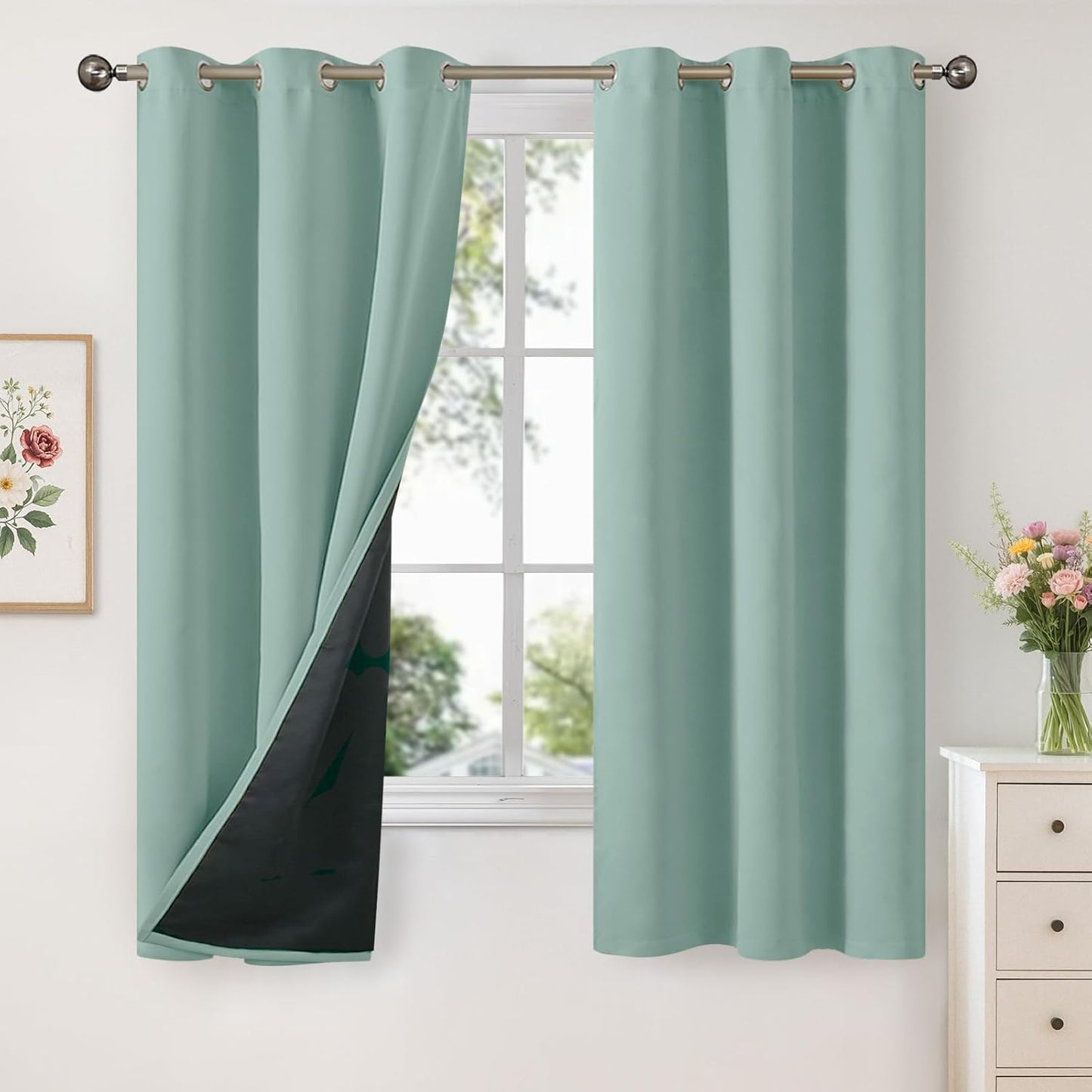 YoungsTex Sage Green Blackout Curtains for Bedroom 63 Inch