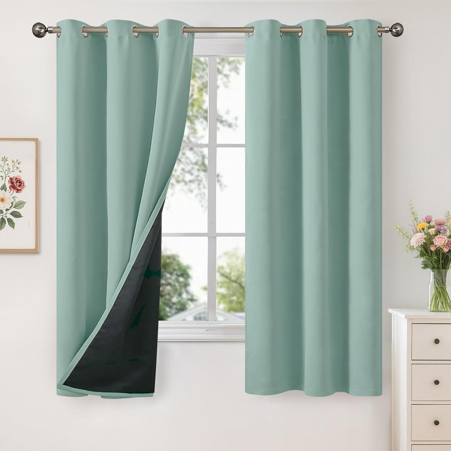 YoungsTex Sage Green Blackout Curtains for Bedroom 63 Inch