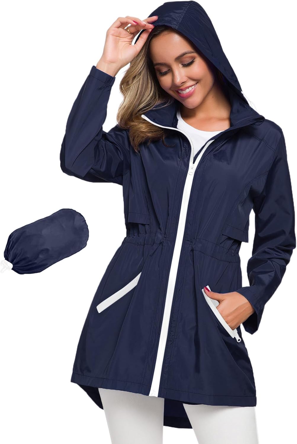 Avoogue Women's Long Raincoat Lightweight Waterproof Windbreaker