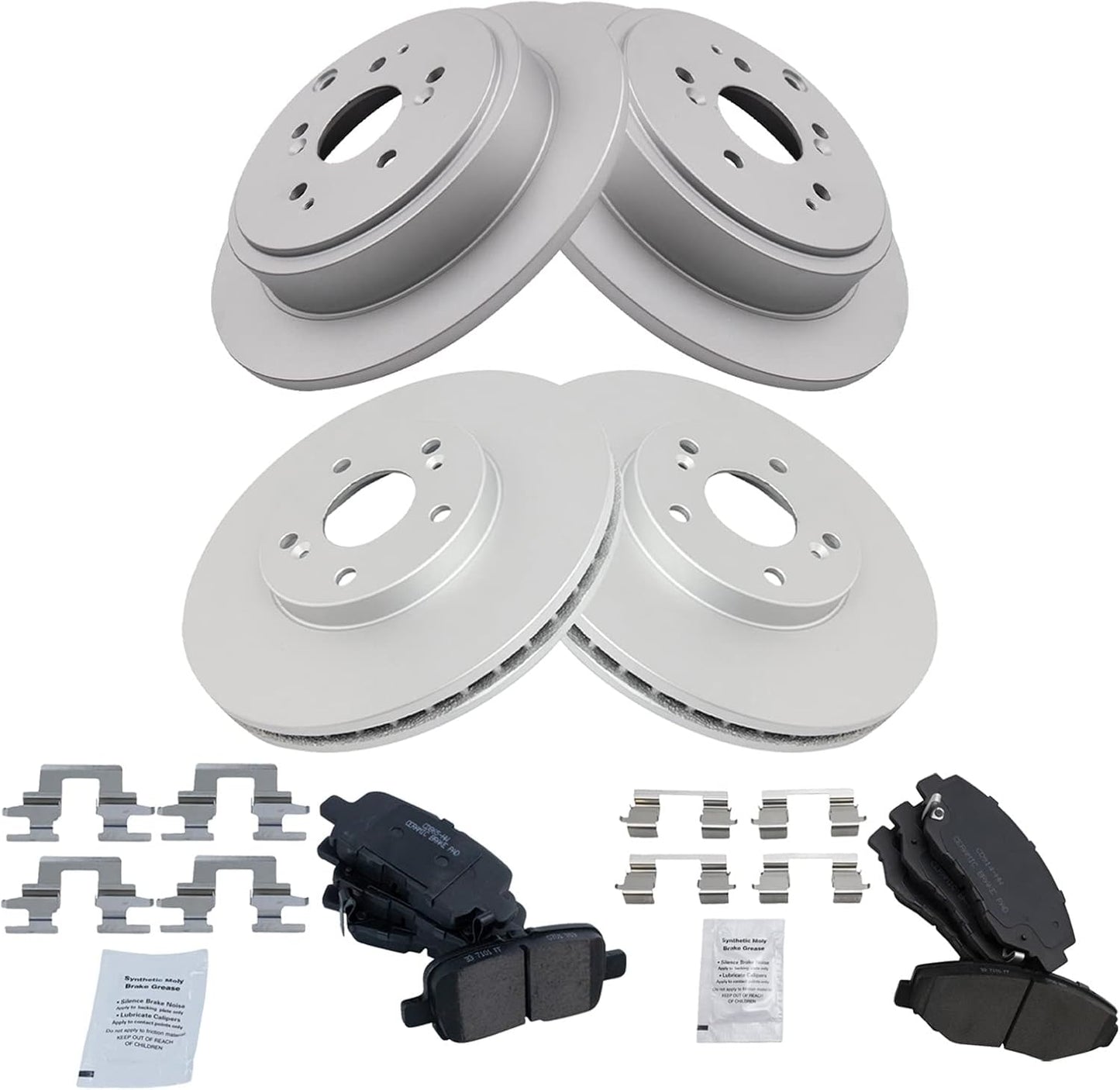 TRQ Front and Rear Brake Pad & Rotor Kit for Honda Pilot