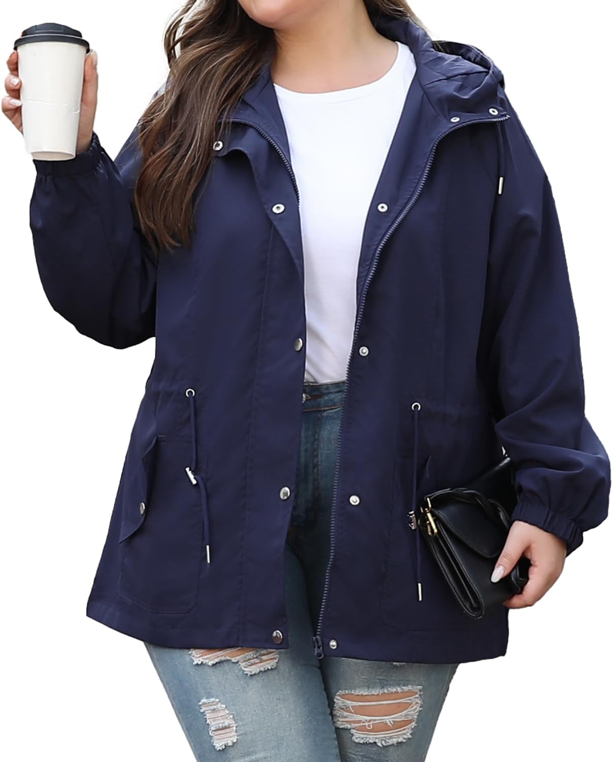 Bloggerlove XL-5XL Women Plus Size Rain Jacket Lightweight Windbreaker