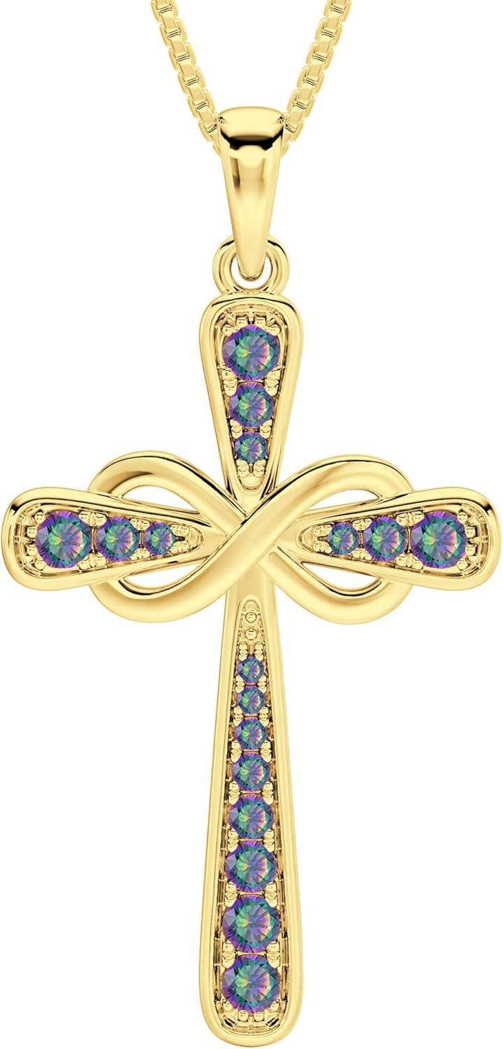YL 925 Sterling Silver Cross Necklace with Halo Infinity Pendant