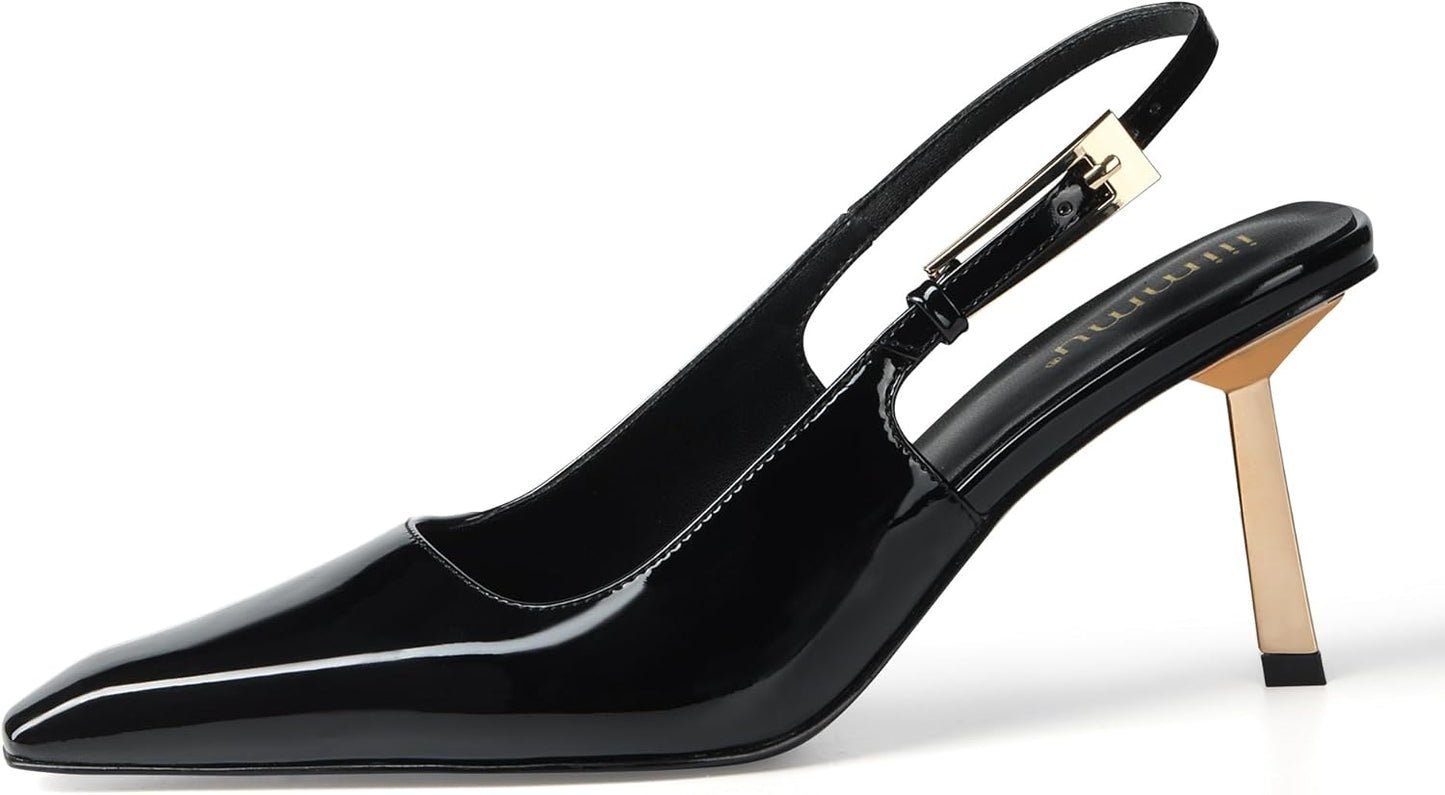 iiimmu Slingback Heels for Women with Stylish Gold Buckle