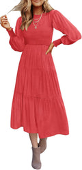 ZESICA Women's Smocked Flowy Tiered Midi Dress - Flattering Everyday