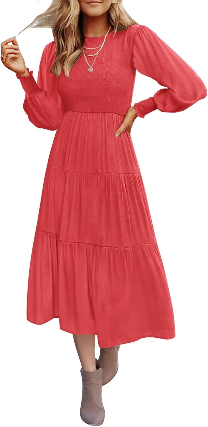 ZESICA Women's Casual Long Sleeve Midi Dress for Every Occasion