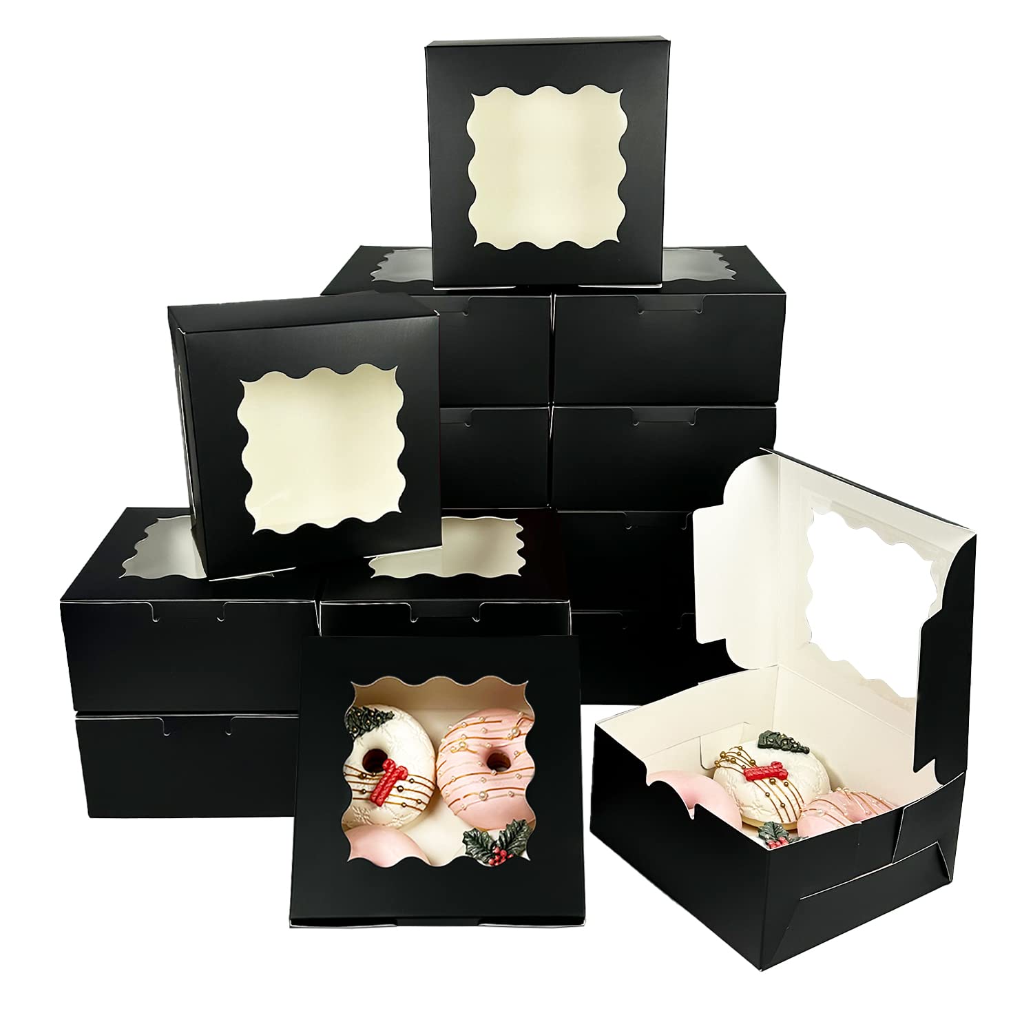 Bakepacker 100pcs Black Cookie Boxes for Pastries and Treats