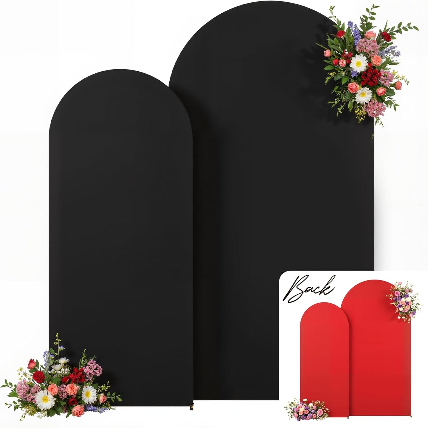 Black and Red Arch Backdrop Cover Set for Weddings and Parties