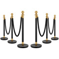 Stanchion Post Queue 6PCS w/ 4 Red Velvet Ropes - Elegant Crowd