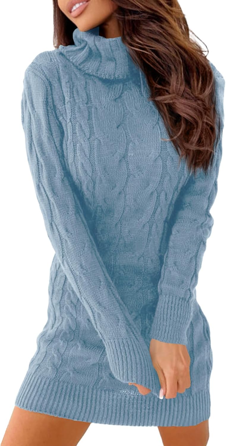 Langwyqu Womens Cable Knit Sweater Dress for Fall Fashion
