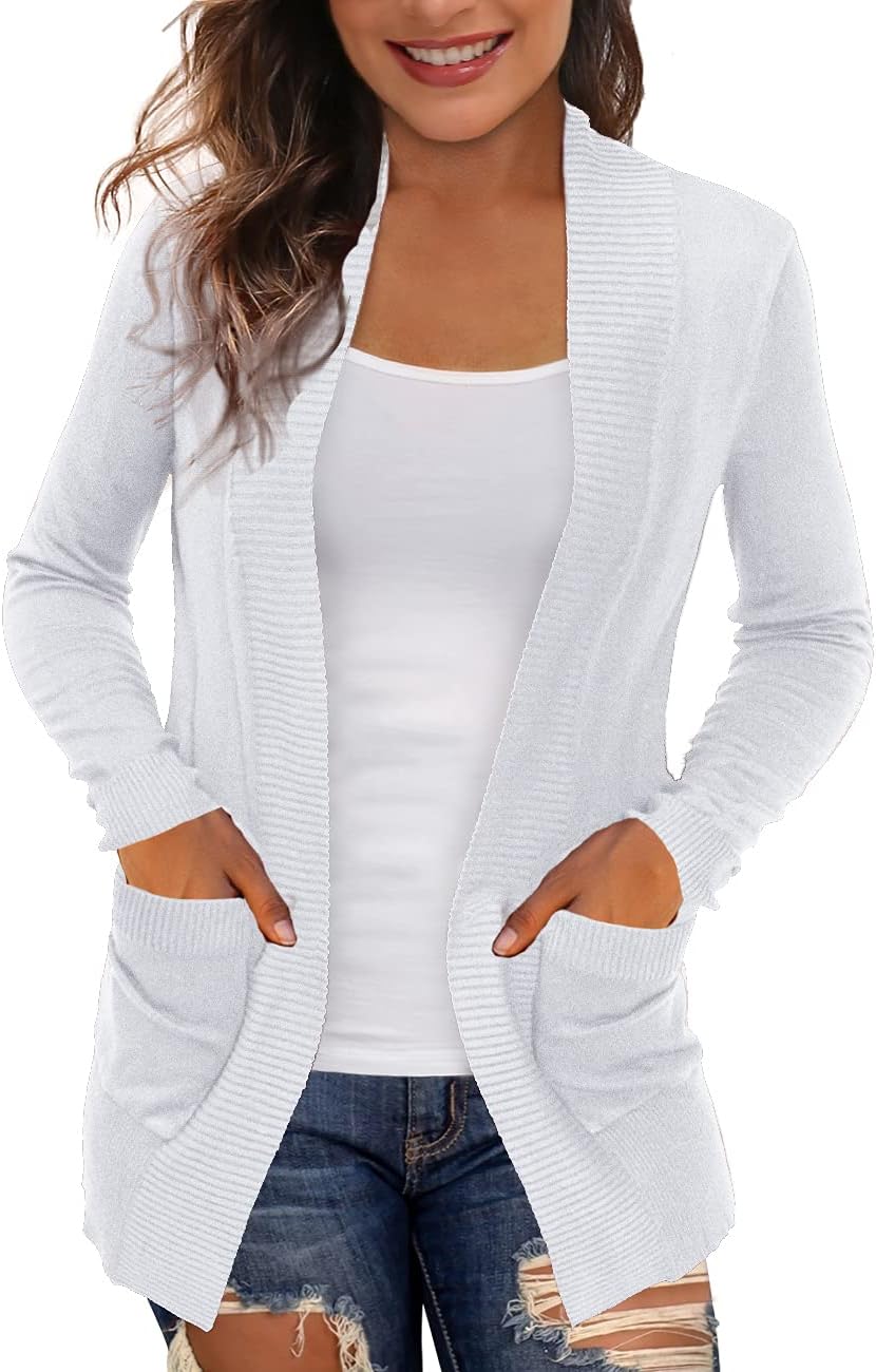 Lightweight Open Front Cardigan Sweaters for Women with Pockets