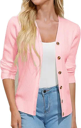 Stylish Women's Button Down Vee Neck Long Sleeve Cardigan