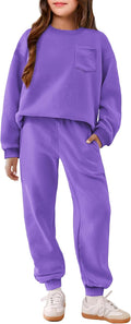 Girls 2-Piece Polyester Oversize Pullover Sweatshirt and Jogger Set