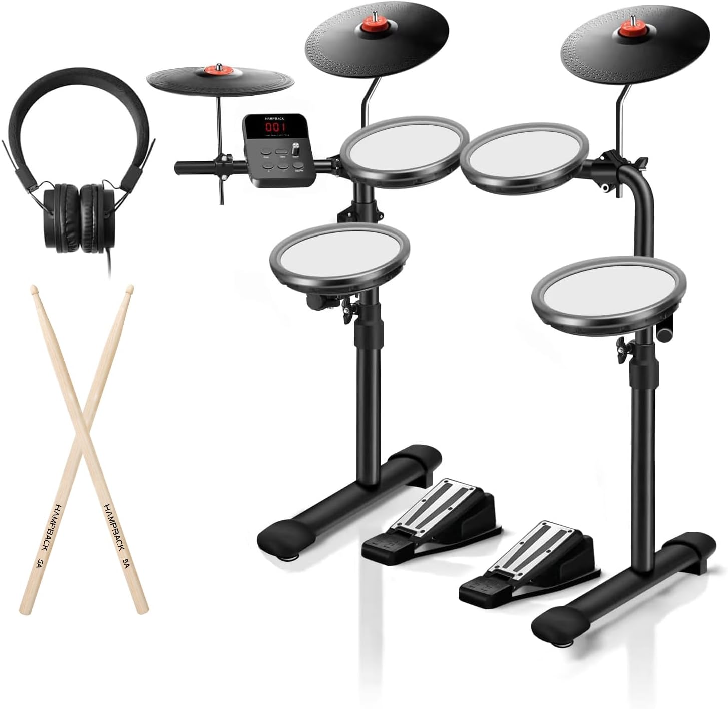 MK-0 Electric Drum Set with Mesh Pads and Rubber Cymbals