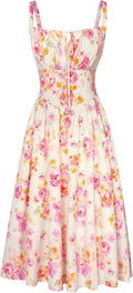 Scarlet Darkness Floral Corset Cami Dress Mid-Calf Flowy Sundress [