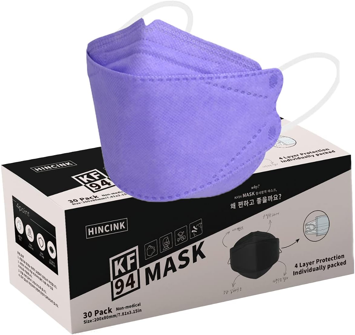 KF94 Face Masks 30 Pack 4-Ply Breathable Comfortable Safety Mask
