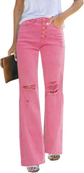 High Waisted Ripped Flare Jeans for Women - Flattering Stretch Fit fly