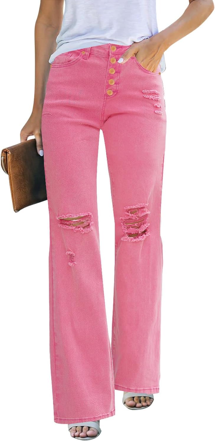 High Waisted Ripped Flare Jeans for Women - Distressed Style