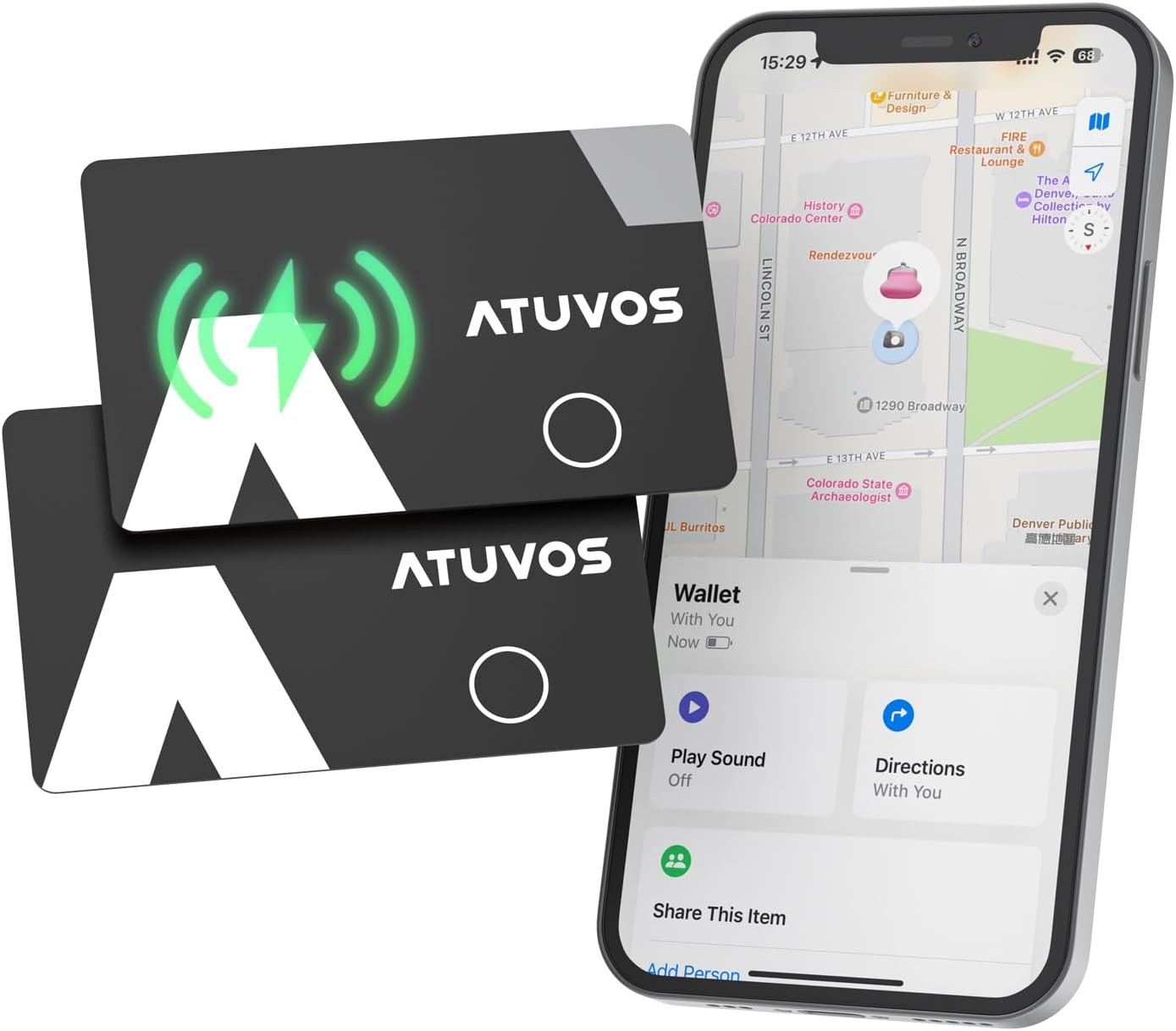ATUVOS Rechargeable Wallet Tracker Card - Slim & Waterproof Design