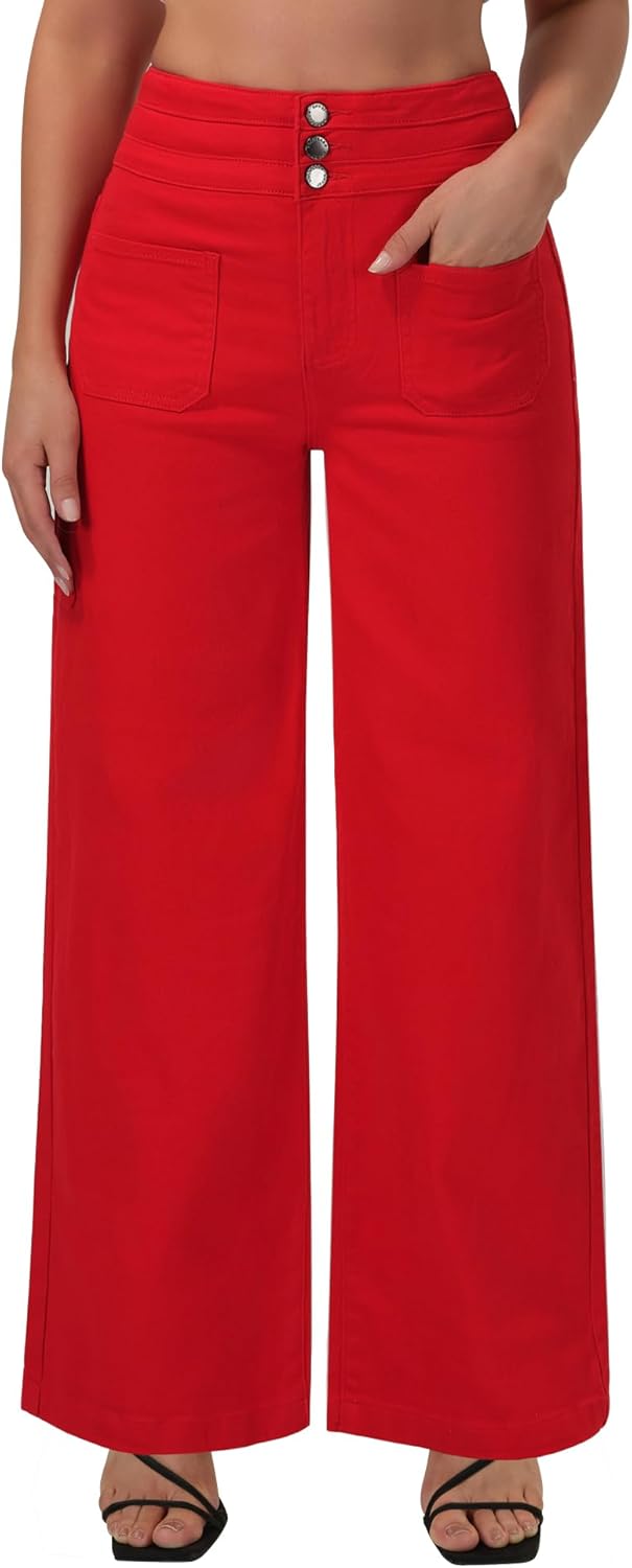 Wide Leg Jeans for Women High Waist Stretchy Loose Denim Pants