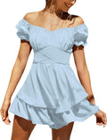 Women's Off Shoulder Wrap Ruffle Mini Dress - Flattering Summer Fit