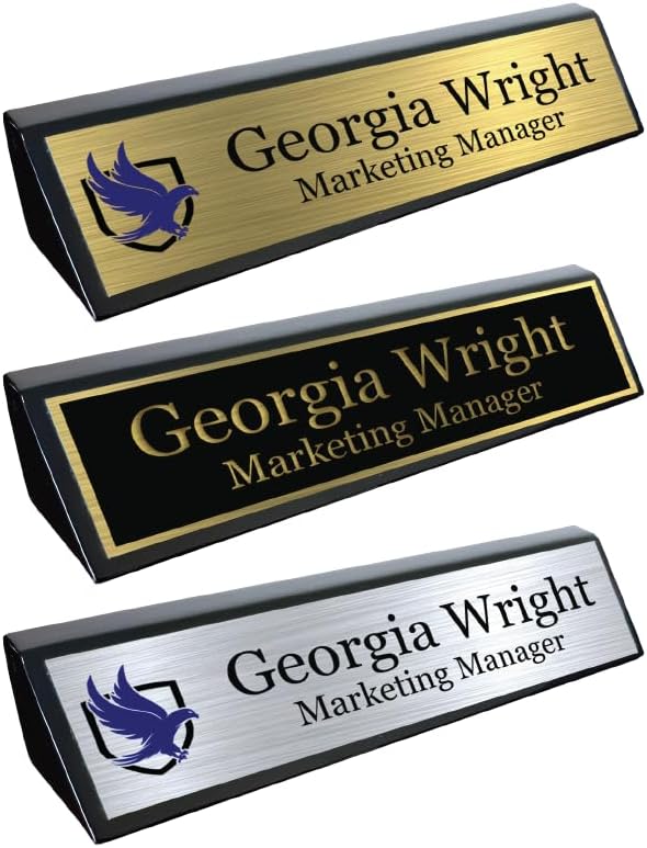 Custom Desk Wedge Name Plate - Personalized Titles in Wood