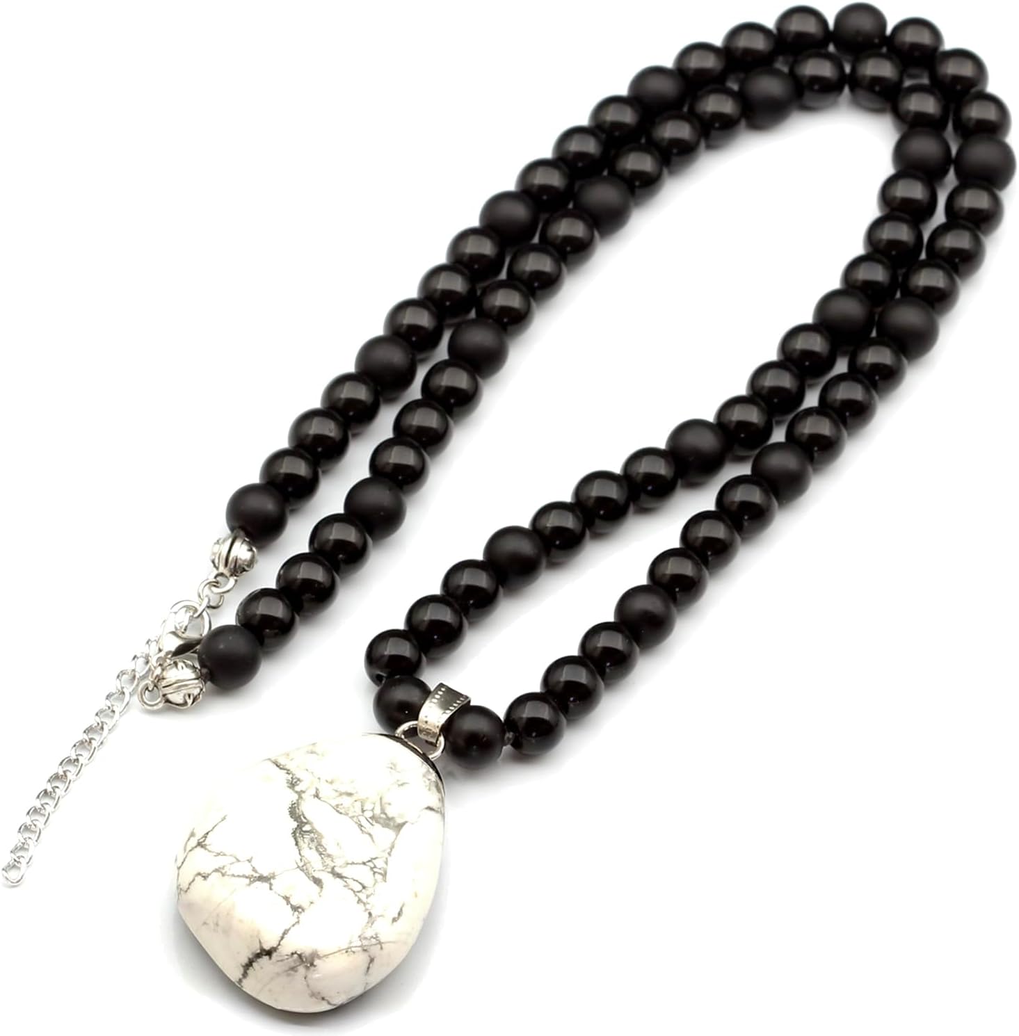 Natural Raw Tourmaline Pendant with Black Onyx Beaded Necklace