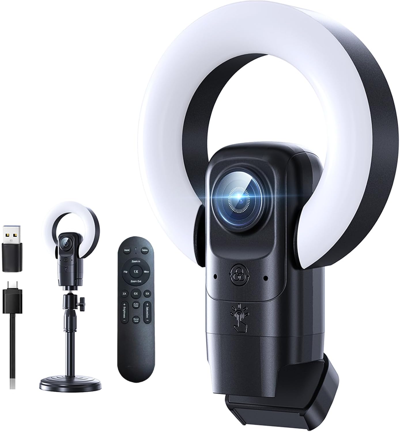 4K Webcam with Light for PC, Adjustable USB Camera with Mic
