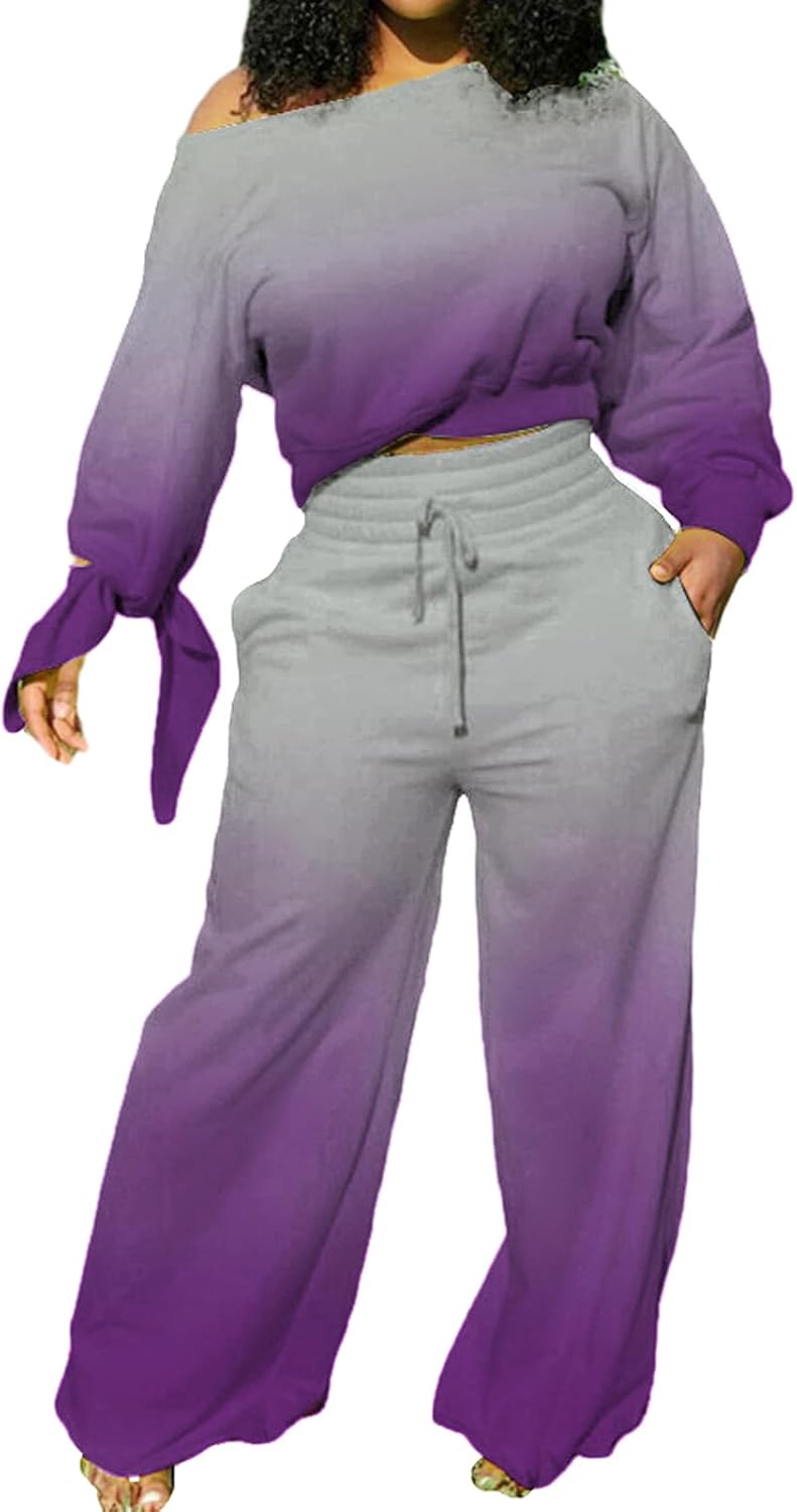Casual 2 Piece Outfits for Women Long Sleeve Sweatsuit Set