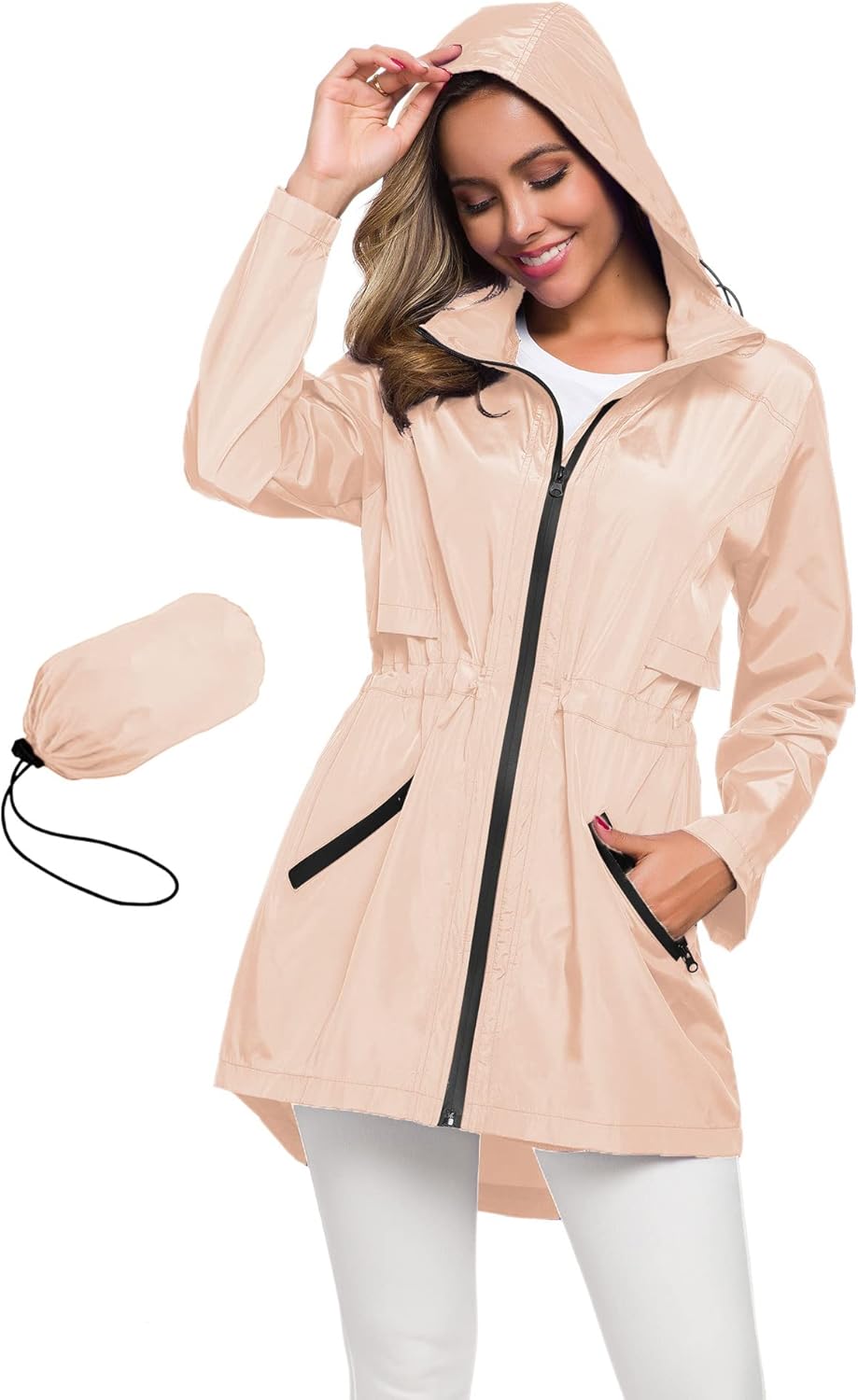 Avoogue Women's Long Raincoat with Hood - Lightweight Waterproof