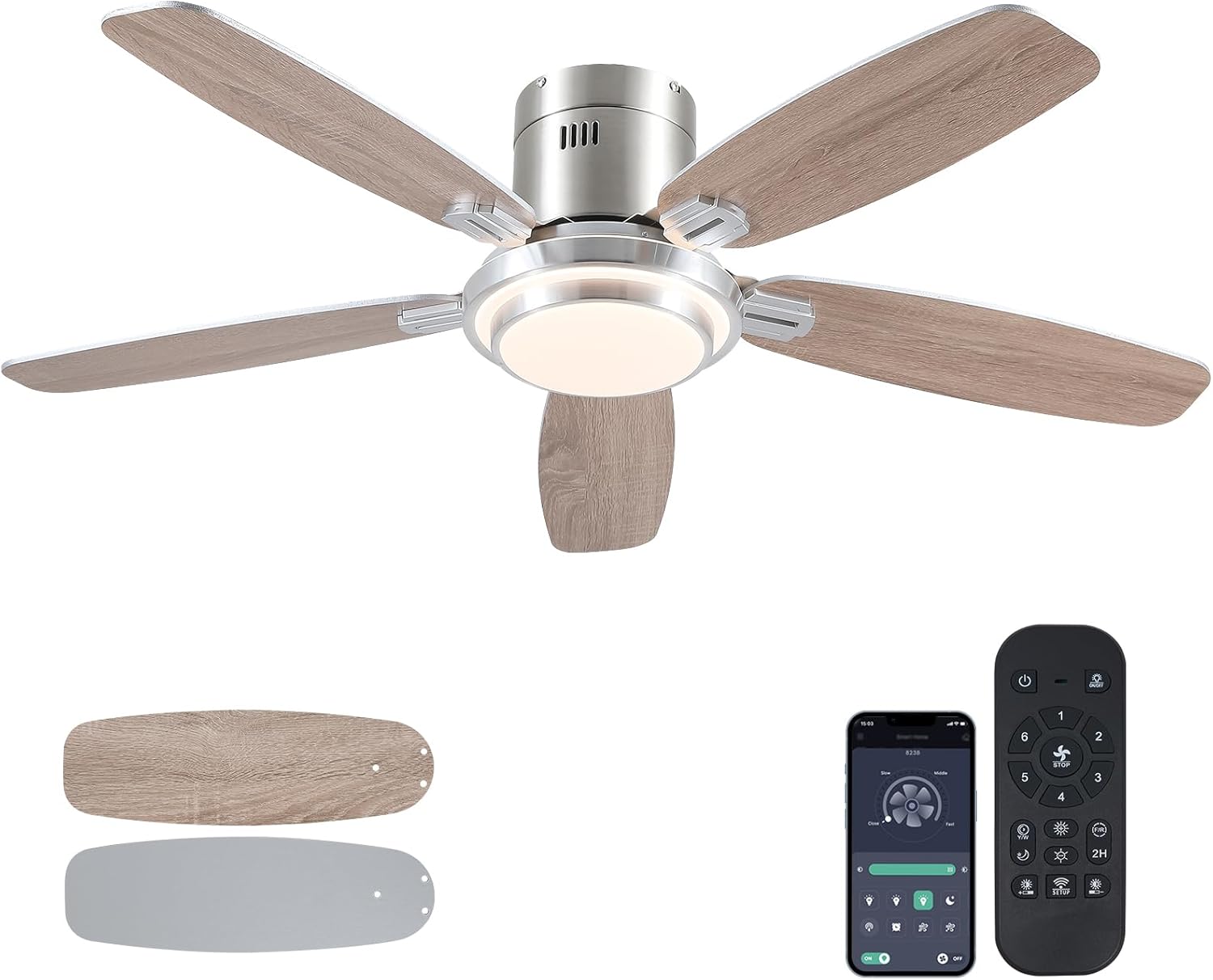 Low Profile Ceiling Fan with Lights and Remote Control for Home