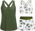 Tankini Swimsuit 3-Piece Set - Tummy Control Blue Leaf Tankini Women's