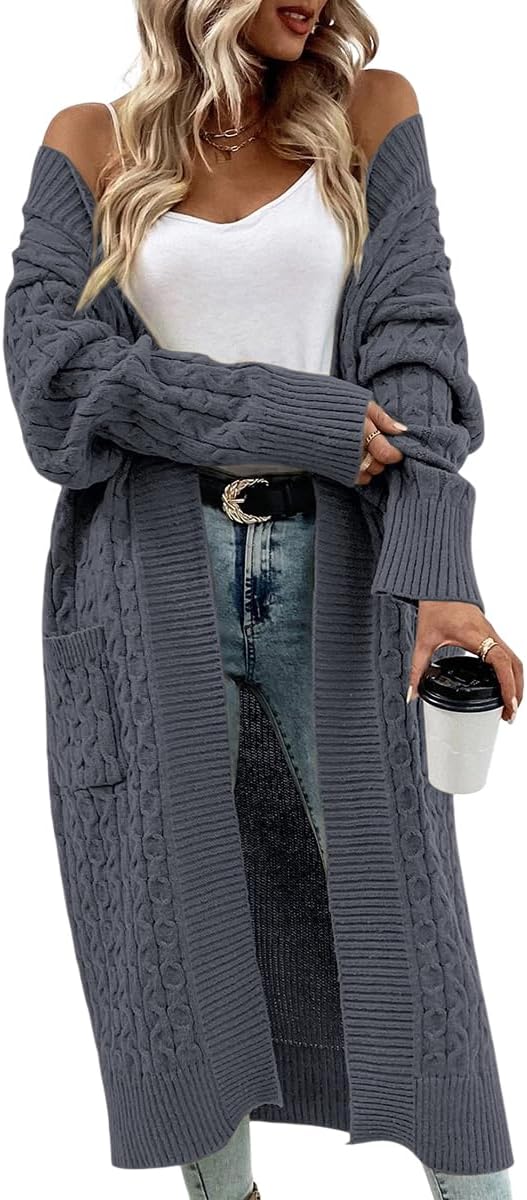 Onedreamer Womens Long Cardigan Cable Knit Open Front Sweater